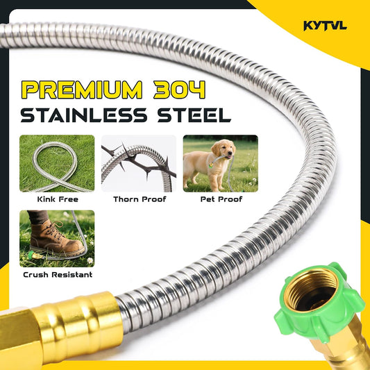3FT Short Garden Hose Female to Female – Stainless Steel Leader Hose for Hose Reel, Kink-Free Flexible Metal Water Hose, Leakproof Durable Designy for Outdoor Garden, Pet Washing, Car