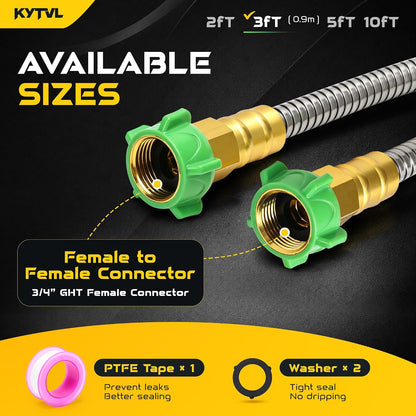 3FT Short Garden Hose Female to Female – Stainless Steel Leader Hose for Hose Reel, Kink-Free Flexible Metal Water Hose, Leakproof Durable Designy for Outdoor Garden, Pet Washing, Car