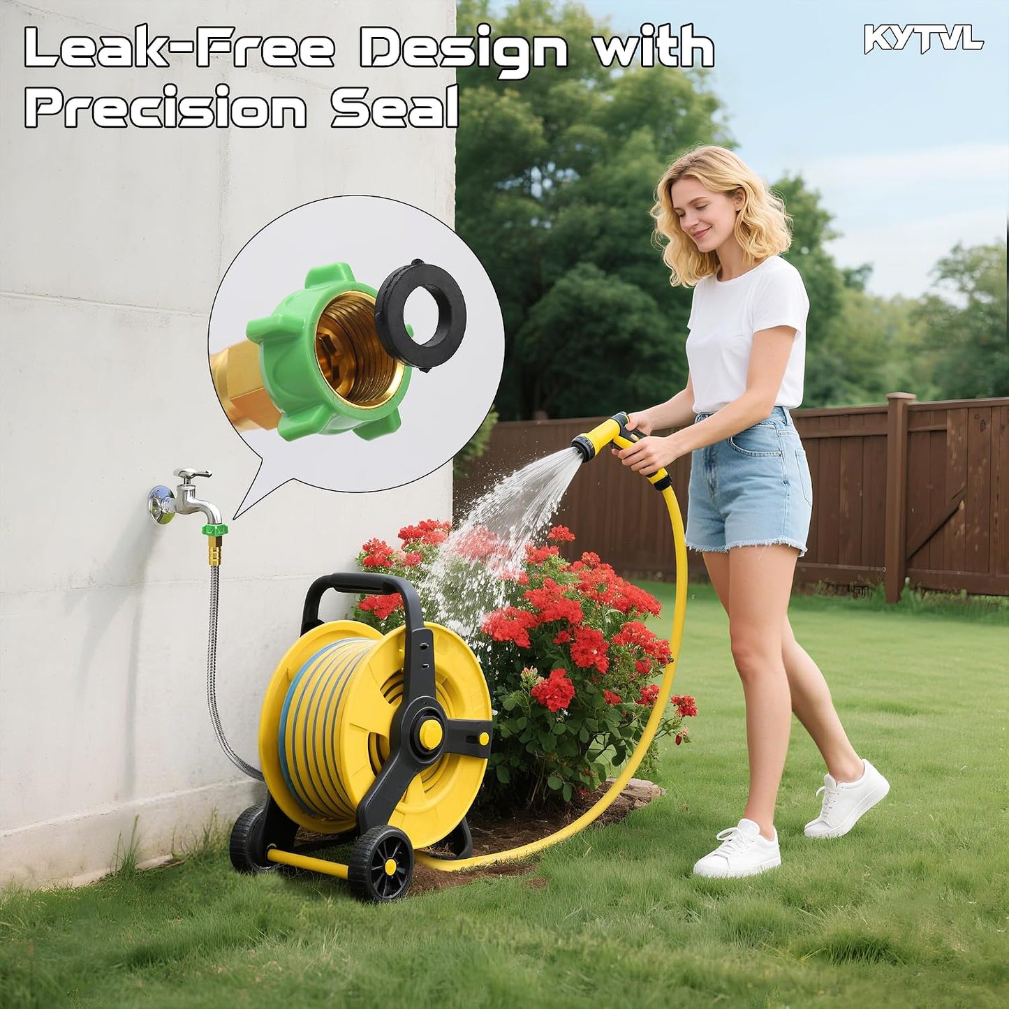 3FT Short Garden Hose Female to Female – Stainless Steel Leader Hose for Hose Reel, Kink-Free Flexible Metal Water Hose, Leakproof Durable Designy for Outdoor Garden, Pet Washing, Car
