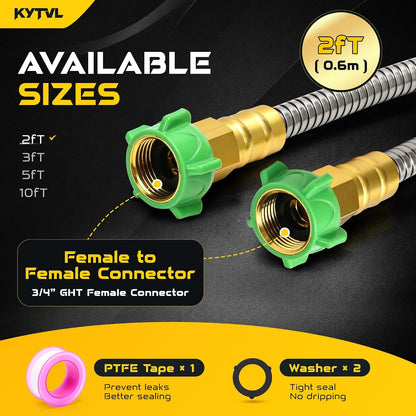 3FT Short Garden Hose Female to Female – Stainless Steel Leader Hose for Hose Reel, Kink-Free Flexible Metal Water Hose, Leakproof Durable Designy for Outdoor Garden, Pet Washing, Car