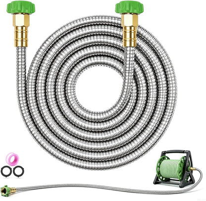 3FT Short Garden Hose Female to Female – Stainless Steel Leader Hose for Hose Reel, Kink-Free Flexible Metal Water Hose, Leakproof Durable Designy for Outdoor Garden, Pet Washing, Car