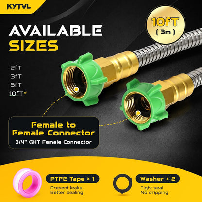 3FT Short Garden Hose Female to Female – Stainless Steel Leader Hose for Hose Reel, Kink-Free Flexible Metal Water Hose, Leakproof Durable Designy for Outdoor Garden, Pet Washing, Car