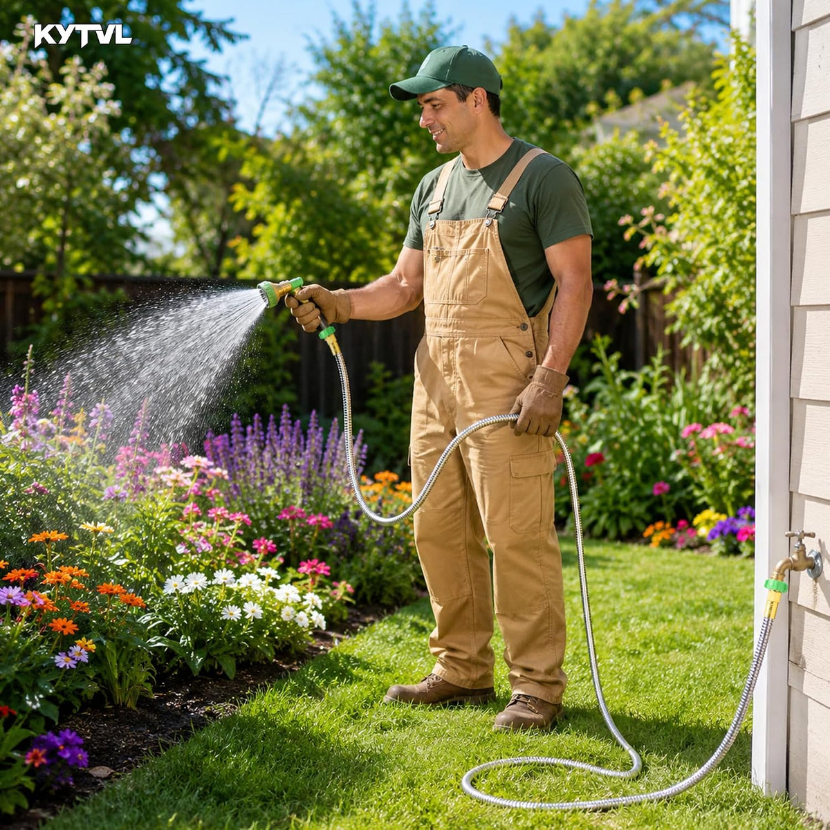 3FT Short Garden Hose Female to Female – Stainless Steel Leader Hose for Hose Reel, Kink-Free Flexible Metal Water Hose, Leakproof Durable Designy for Outdoor Garden, Pet Washing, Car