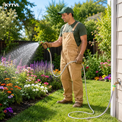 3FT Short Garden Hose Female to Female – Stainless Steel Leader Hose for Hose Reel, Kink-Free Flexible Metal Water Hose, Leakproof Durable Designy for Outdoor Garden, Pet Washing, Car