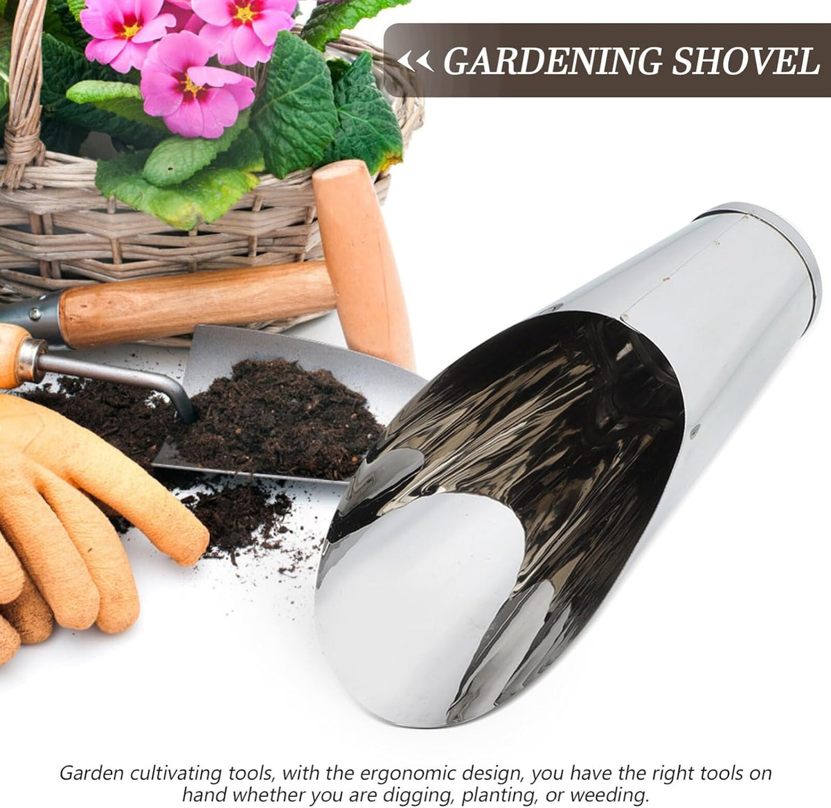 Stainless Steel Garden Scoop Small Soil Scooper Handheld Planting Tool for Vegetables Flowers Indoor Outdoor Gardening 6.69In Portable Lightweight