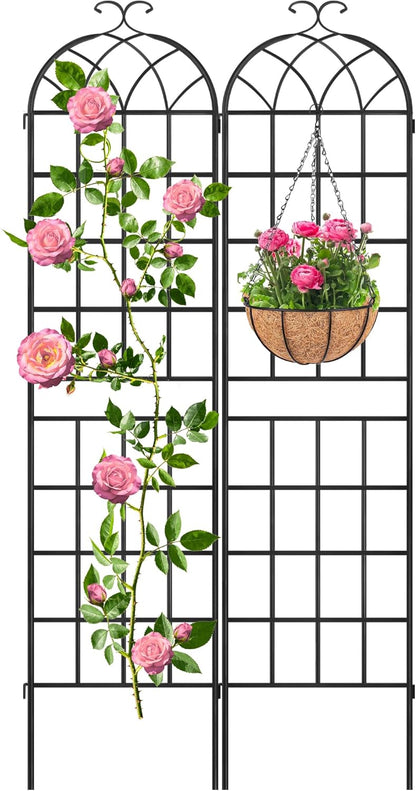 LZRS 71 x 80in Rustic Iron Arch Decoration Garden Trellis with Black Metal Coating – Perfect for Supporting Climbing Plants Outdoor, Roses, Vines, Flowers, and Vegetables.