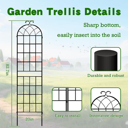 LZRS 71 x 80in Rustic Iron Arch Decoration Garden Trellis with Black Metal Coating – Perfect for Supporting Climbing Plants Outdoor, Roses, Vines, Flowers, and Vegetables.