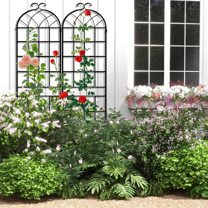 LZRS 71 x 80in Rustic Iron Arch Decoration Garden Trellis with Black Metal Coating – Perfect for Supporting Climbing Plants Outdoor, Roses, Vines, Flowers, and Vegetables.