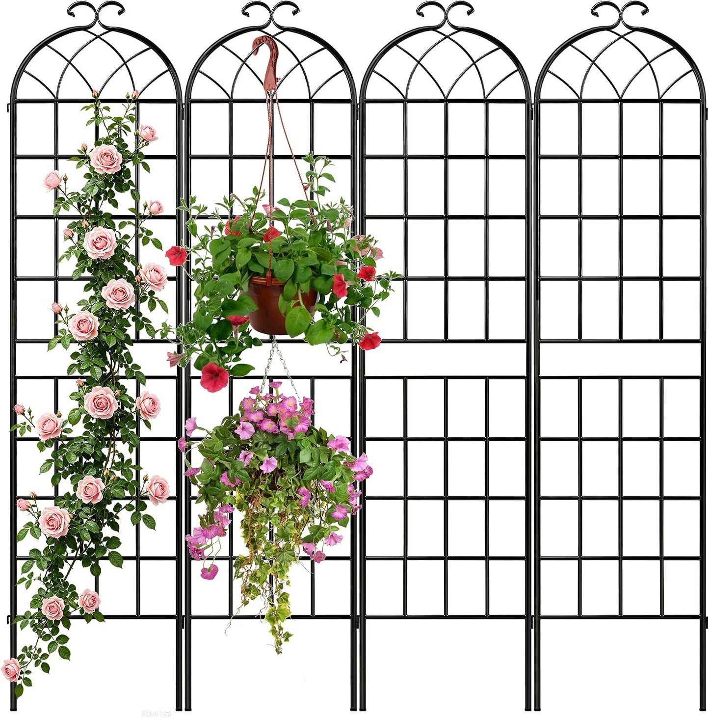 LZRS 71 x 80in Rustic Iron Arch Decoration Garden Trellis with Black Metal Coating – Perfect for Supporting Climbing Plants Outdoor, Roses, Vines, Flowers, and Vegetables.