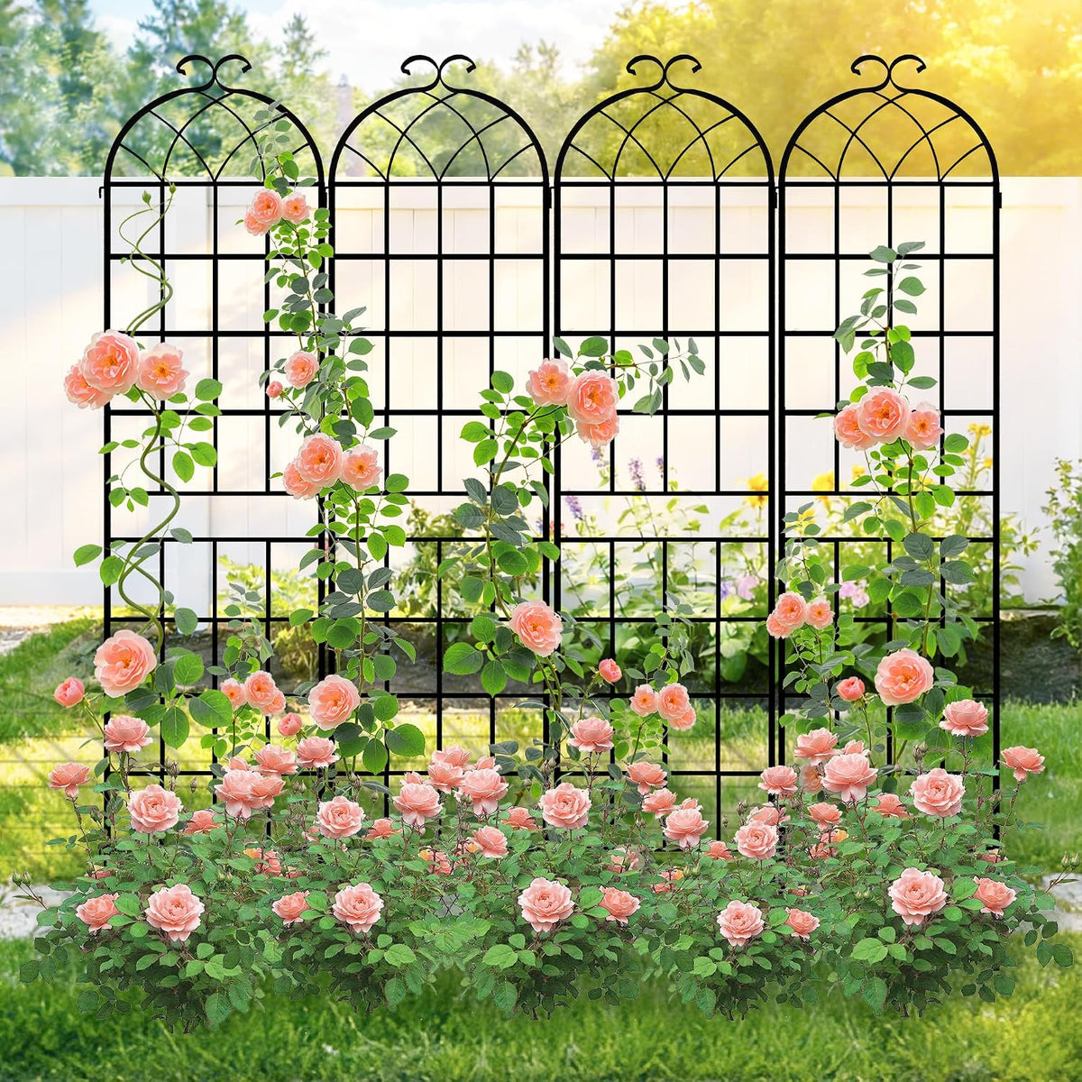 LZRS 71 x 80in Rustic Iron Arch Decoration Garden Trellis with Black Metal Coating – Perfect for Supporting Climbing Plants Outdoor, Roses, Vines, Flowers, and Vegetables.