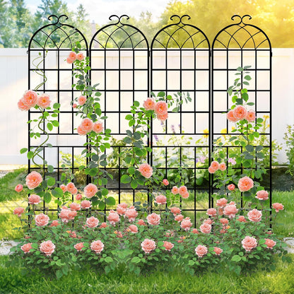 LZRS 71 x 80in Rustic Iron Arch Decoration Garden Trellis with Black Metal Coating – Perfect for Supporting Climbing Plants Outdoor, Roses, Vines, Flowers, and Vegetables.
