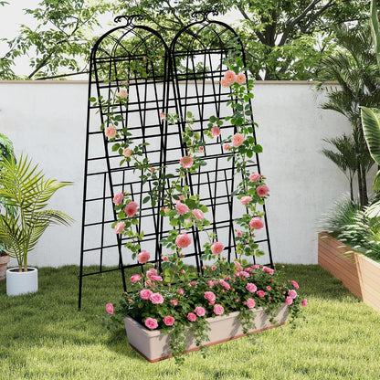 LZRS 71 x 80in Rustic Iron Arch Decoration Garden Trellis with Black Metal Coating – Perfect for Supporting Climbing Plants Outdoor, Roses, Vines, Flowers, and Vegetables.