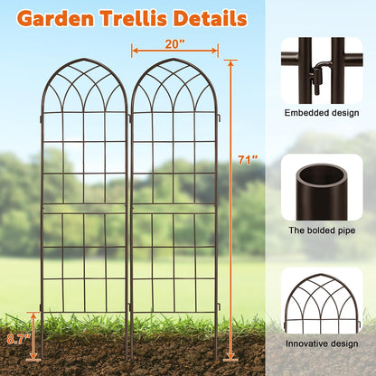 LZRS 71 x 80in Rustic Iron Arch Decoration Garden Trellis with Black Metal Coating – Perfect for Supporting Climbing Plants Outdoor, Roses, Vines, Flowers, and Vegetables.