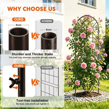 LZRS 71 x 80in Rustic Iron Arch Decoration Garden Trellis with Black Metal Coating – Perfect for Supporting Climbing Plants Outdoor, Roses, Vines, Flowers, and Vegetables.