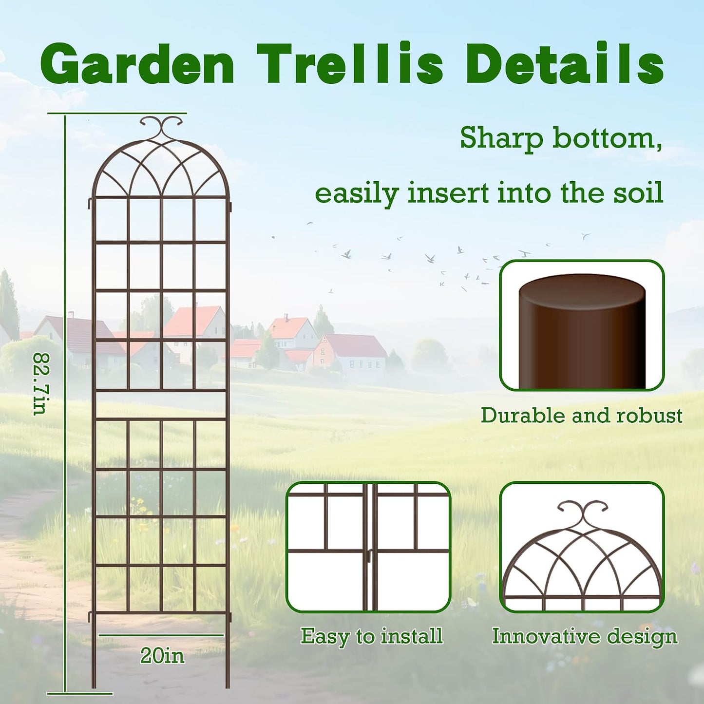 LZRS 71 x 80in Rustic Iron Arch Decoration Garden Trellis with Black Metal Coating – Perfect for Supporting Climbing Plants Outdoor, Roses, Vines, Flowers, and Vegetables.