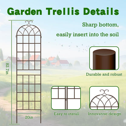 LZRS 71 x 80in Rustic Iron Arch Decoration Garden Trellis with Black Metal Coating – Perfect for Supporting Climbing Plants Outdoor, Roses, Vines, Flowers, and Vegetables.