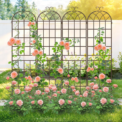 LZRS 71 x 80in Rustic Iron Arch Decoration Garden Trellis with Black Metal Coating – Perfect for Supporting Climbing Plants Outdoor, Roses, Vines, Flowers, and Vegetables.