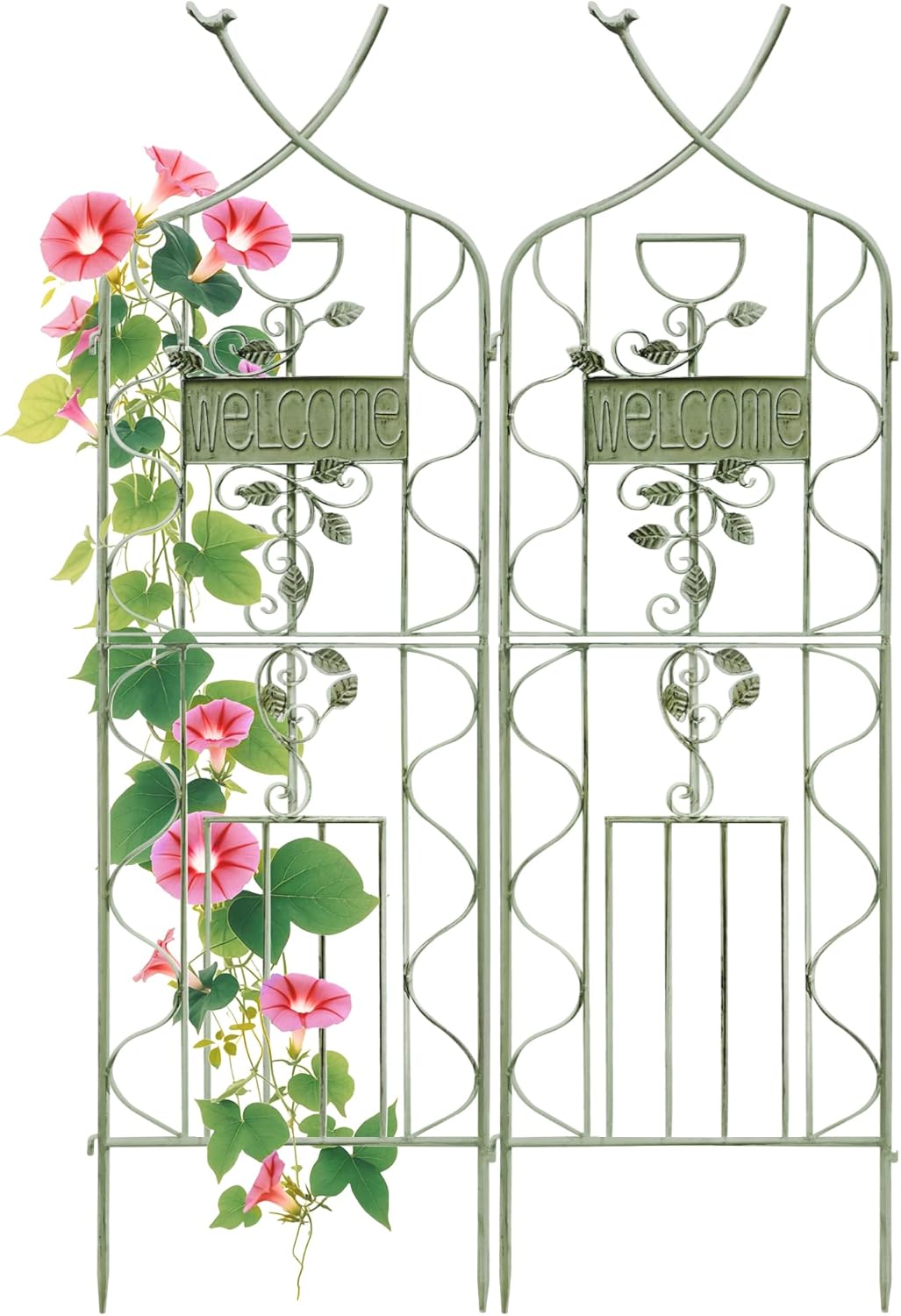 LZRS 71 x 80in Rustic Iron Arch Decoration Garden Trellis with Black Metal Coating – Perfect for Supporting Climbing Plants Outdoor, Roses, Vines, Flowers, and Vegetables.