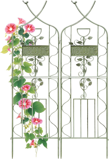LZRS 71 x 80in Rustic Iron Arch Decoration Garden Trellis with Black Metal Coating – Perfect for Supporting Climbing Plants Outdoor, Roses, Vines, Flowers, and Vegetables.