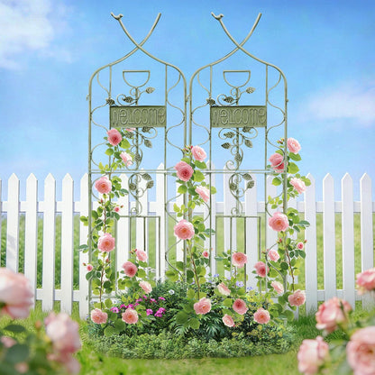 LZRS 71 x 80in Rustic Iron Arch Decoration Garden Trellis with Black Metal Coating – Perfect for Supporting Climbing Plants Outdoor, Roses, Vines, Flowers, and Vegetables.