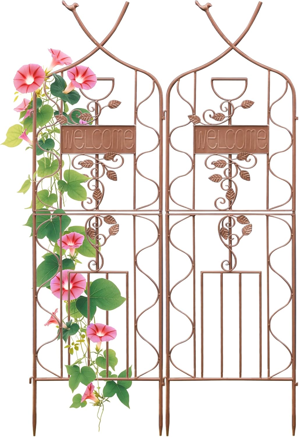 LZRS 71 x 80in Rustic Iron Arch Decoration Garden Trellis with Black Metal Coating – Perfect for Supporting Climbing Plants Outdoor, Roses, Vines, Flowers, and Vegetables.