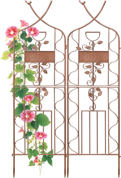 LZRS 71 x 80in Rustic Iron Arch Decoration Garden Trellis with Black Metal Coating – Perfect for Supporting Climbing Plants Outdoor, Roses, Vines, Flowers, and Vegetables.