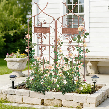 LZRS 71 x 80in Rustic Iron Arch Decoration Garden Trellis with Black Metal Coating – Perfect for Supporting Climbing Plants Outdoor, Roses, Vines, Flowers, and Vegetables.