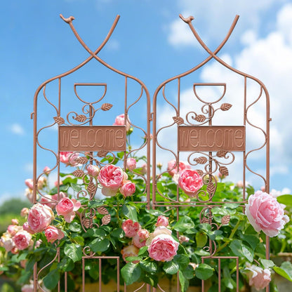 LZRS 71 x 80in Rustic Iron Arch Decoration Garden Trellis with Black Metal Coating – Perfect for Supporting Climbing Plants Outdoor, Roses, Vines, Flowers, and Vegetables.