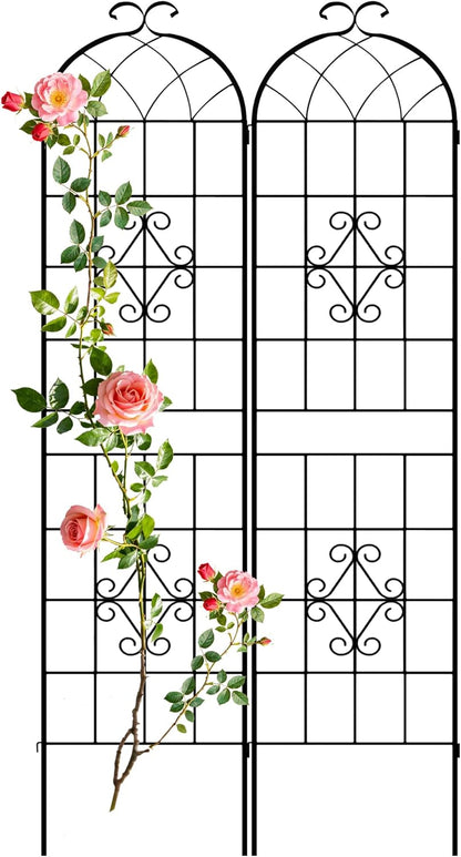 LZRS 71 x 80in Rustic Iron Arch Decoration Garden Trellis with Black Metal Coating – Perfect for Supporting Climbing Plants Outdoor, Roses, Vines, Flowers, and Vegetables.