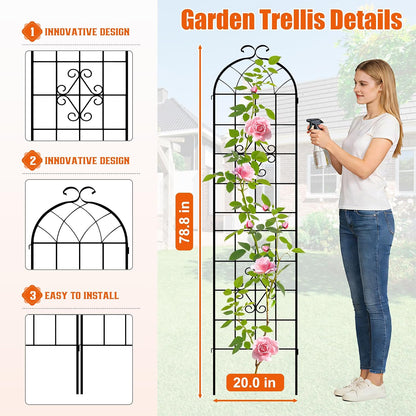 LZRS 71 x 80in Rustic Iron Arch Decoration Garden Trellis with Black Metal Coating – Perfect for Supporting Climbing Plants Outdoor, Roses, Vines, Flowers, and Vegetables.