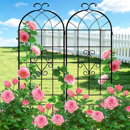 LZRS 71 x 80in Rustic Iron Arch Decoration Garden Trellis with Black Metal Coating – Perfect for Supporting Climbing Plants Outdoor, Roses, Vines, Flowers, and Vegetables.