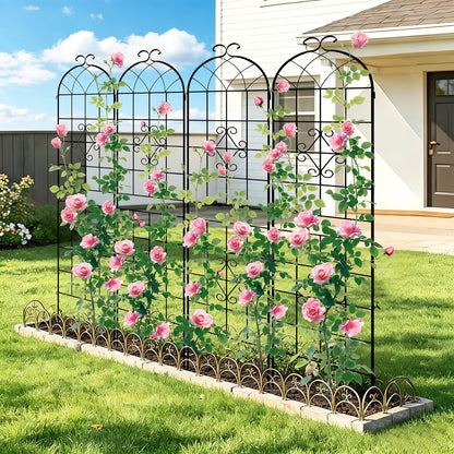 LZRS 71 x 80in Rustic Iron Arch Decoration Garden Trellis with Black Metal Coating – Perfect for Supporting Climbing Plants Outdoor, Roses, Vines, Flowers, and Vegetables.