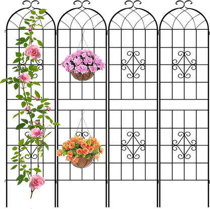 LZRS 71 x 80in Rustic Iron Arch Decoration Garden Trellis with Black Metal Coating – Perfect for Supporting Climbing Plants Outdoor, Roses, Vines, Flowers, and Vegetables.