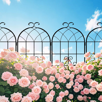LZRS 71 x 80in Rustic Iron Arch Decoration Garden Trellis with Black Metal Coating – Perfect for Supporting Climbing Plants Outdoor, Roses, Vines, Flowers, and Vegetables.