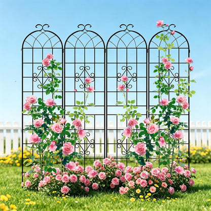 LZRS 71 x 80in Rustic Iron Arch Decoration Garden Trellis with Black Metal Coating – Perfect for Supporting Climbing Plants Outdoor, Roses, Vines, Flowers, and Vegetables.