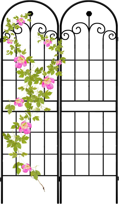 LZRS 71 x 80in Rustic Iron Arch Decoration Garden Trellis with Black Metal Coating – Perfect for Supporting Climbing Plants Outdoor, Roses, Vines, Flowers, and Vegetables.