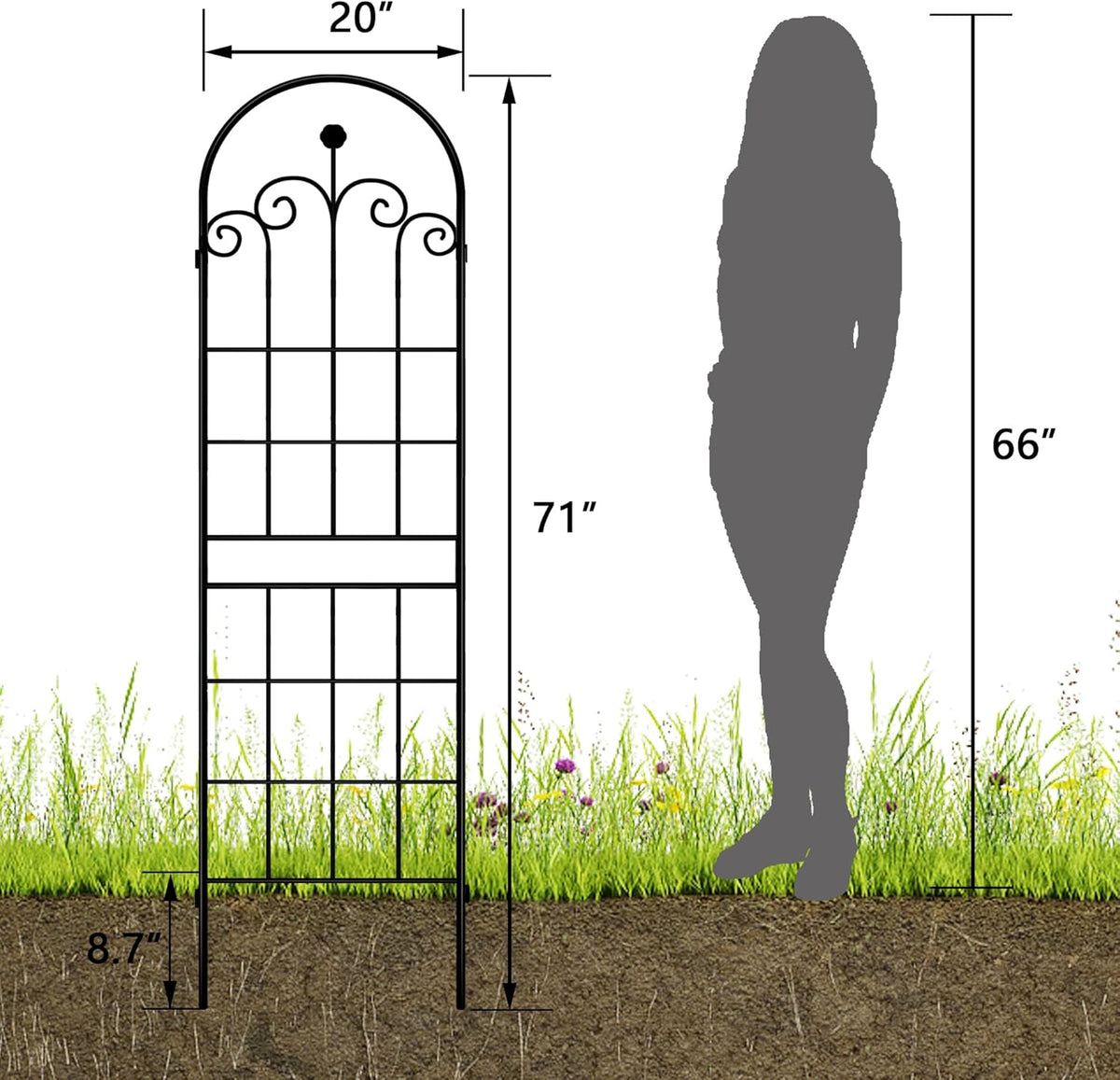 LZRS 71 x 80in Rustic Iron Arch Decoration Garden Trellis with Black Metal Coating – Perfect for Supporting Climbing Plants Outdoor, Roses, Vines, Flowers, and Vegetables.
