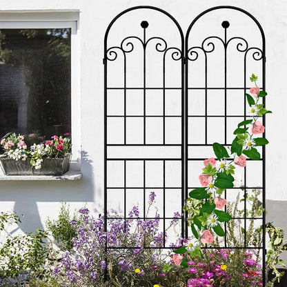 LZRS 71 x 80in Rustic Iron Arch Decoration Garden Trellis with Black Metal Coating – Perfect for Supporting Climbing Plants Outdoor, Roses, Vines, Flowers, and Vegetables.