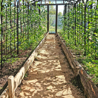 LZRS 71 x 80in Rustic Iron Arch Decoration Garden Trellis with Black Metal Coating – Perfect for Supporting Climbing Plants Outdoor, Roses, Vines, Flowers, and Vegetables.