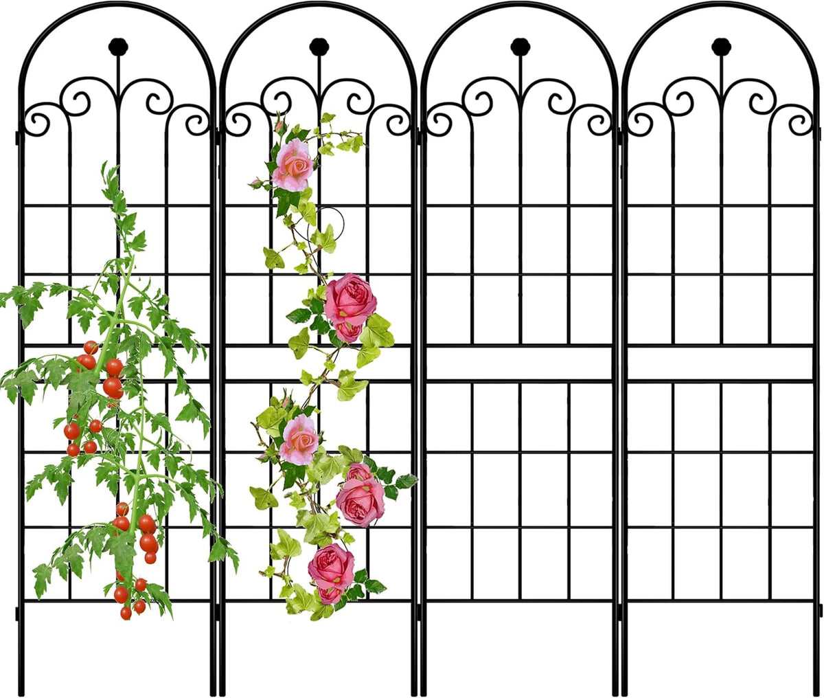 LZRS 71 x 80in Rustic Iron Arch Decoration Garden Trellis with Black Metal Coating – Perfect for Supporting Climbing Plants Outdoor, Roses, Vines, Flowers, and Vegetables.