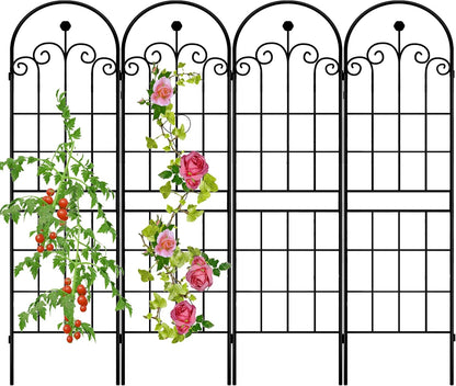 LZRS 71 x 80in Rustic Iron Arch Decoration Garden Trellis with Black Metal Coating – Perfect for Supporting Climbing Plants Outdoor, Roses, Vines, Flowers, and Vegetables.