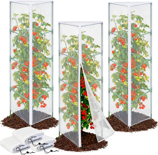 3PCS Garden Bird Netting for Triangle Tomato Cage with Zipper & Drawstring
