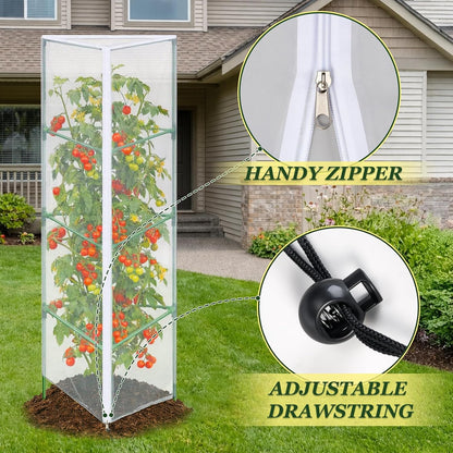 3PCS Garden Bird Netting for Triangle Tomato Cage with Zipper & Drawstring