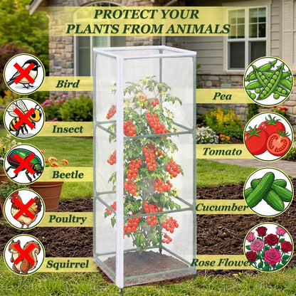 3PCS Garden Bird Netting for Triangle Tomato Cage with Zipper & Drawstring