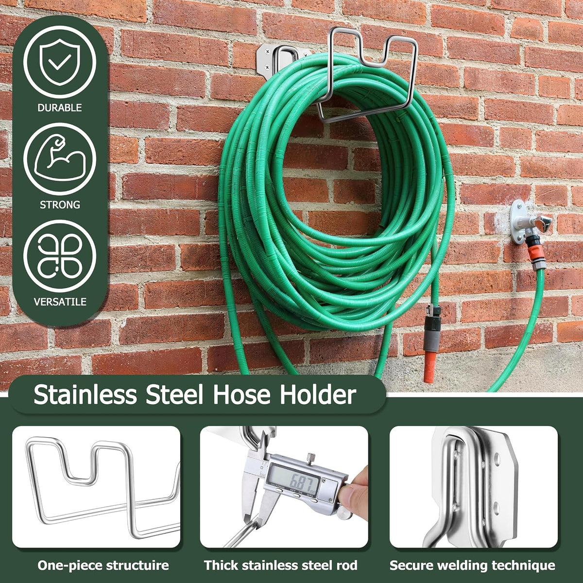 18/0 Stainless Steel Wall Mount Garden Hose Holder for Outside, 1PC
