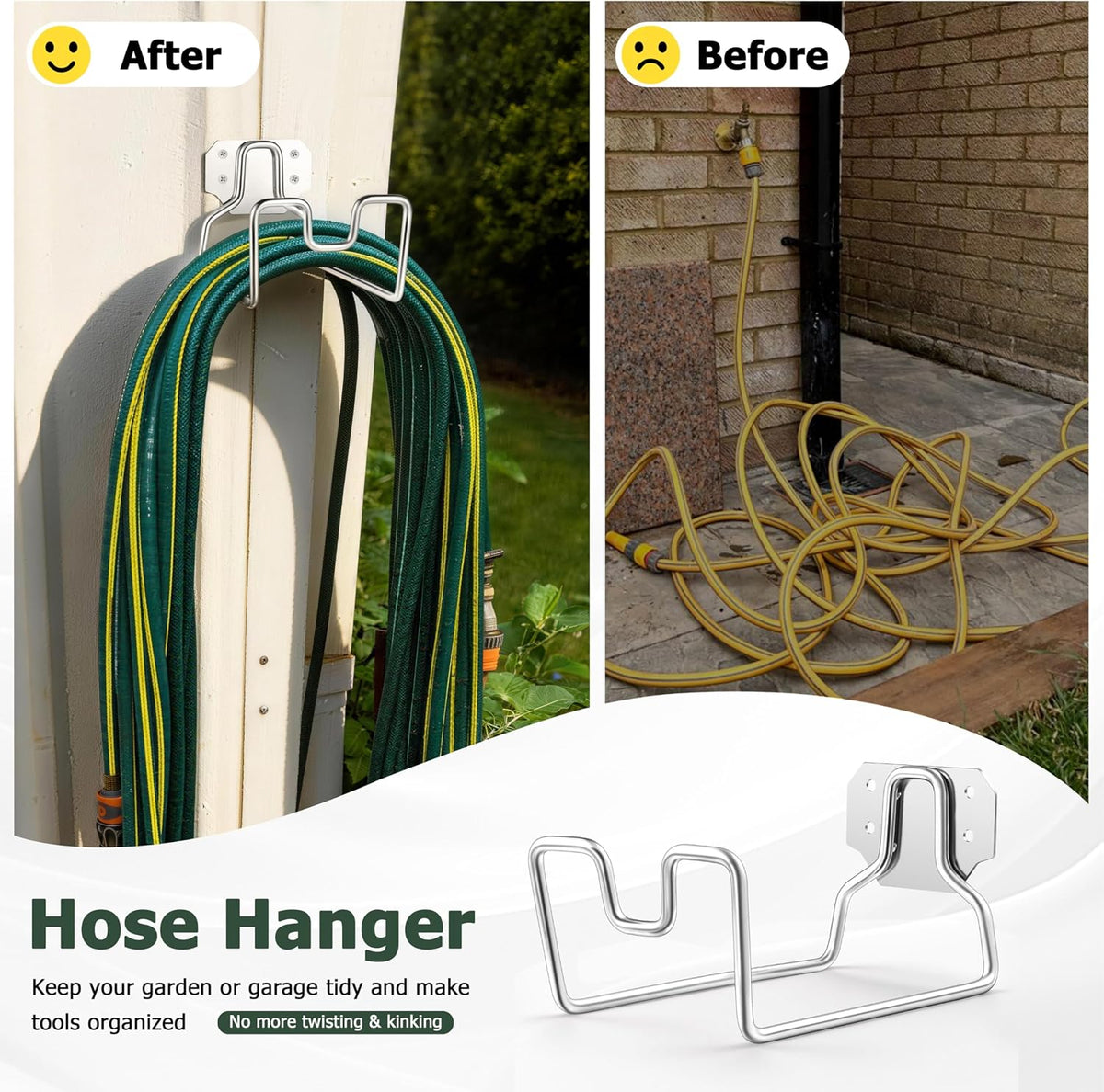 18/0 Stainless Steel Wall Mount Garden Hose Holder for Outside, 1PC
