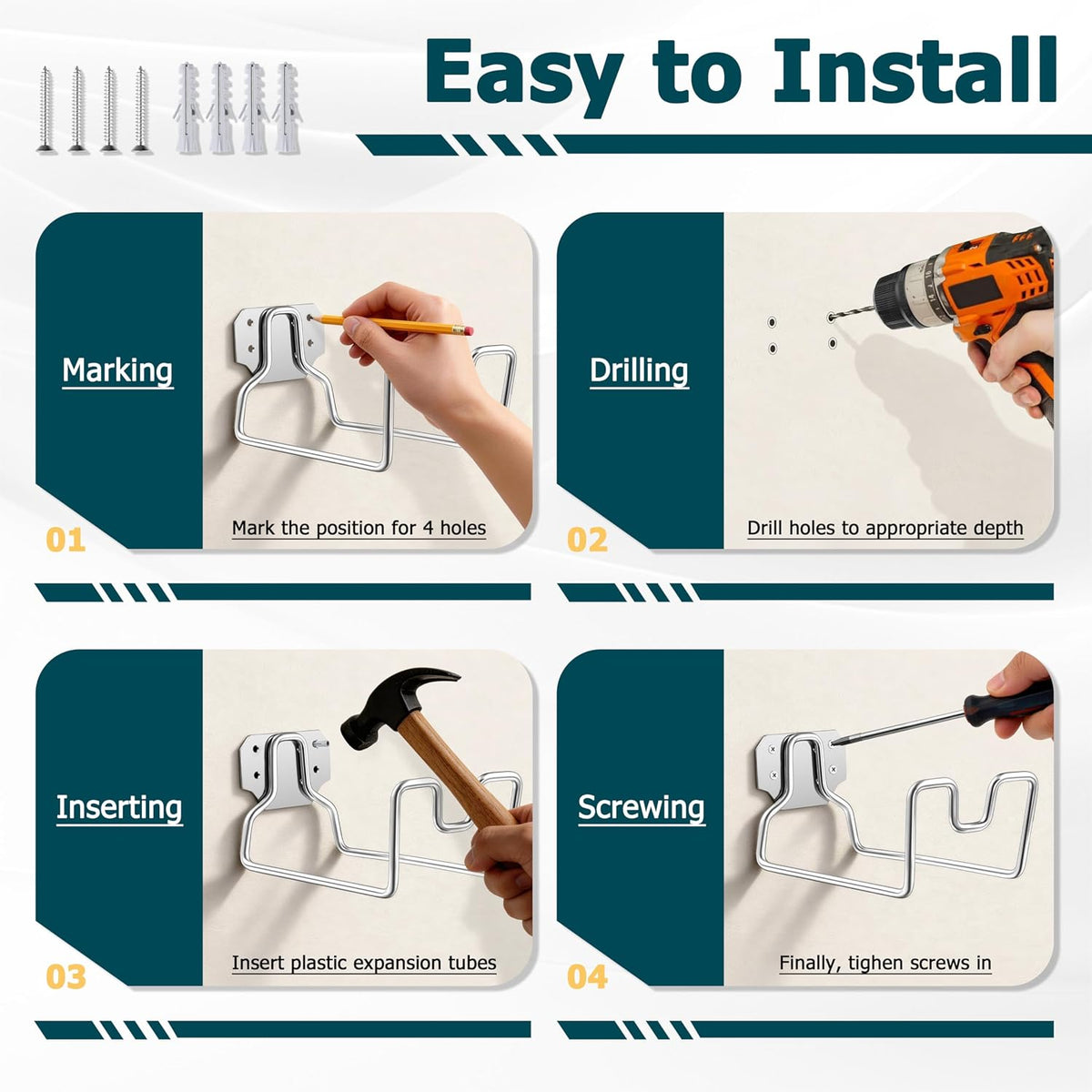 18/0 Stainless Steel Wall Mount Garden Hose Holder for Outside, 1PC