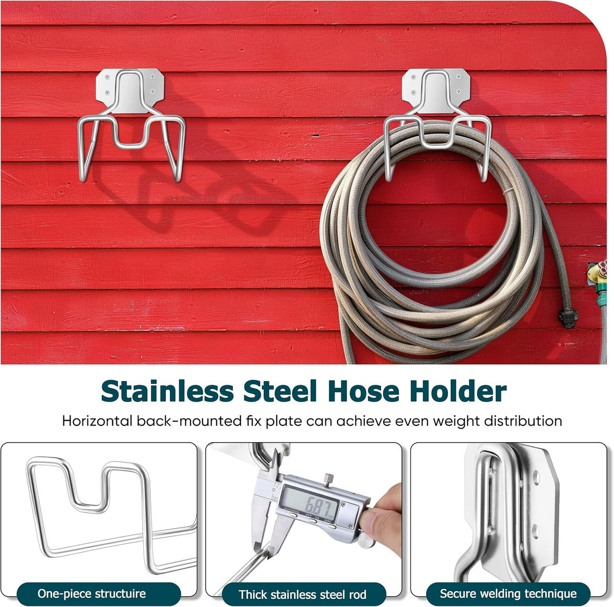 18/0 Stainless Steel Wall Mount Garden Hose Holder for Outside, 1PC