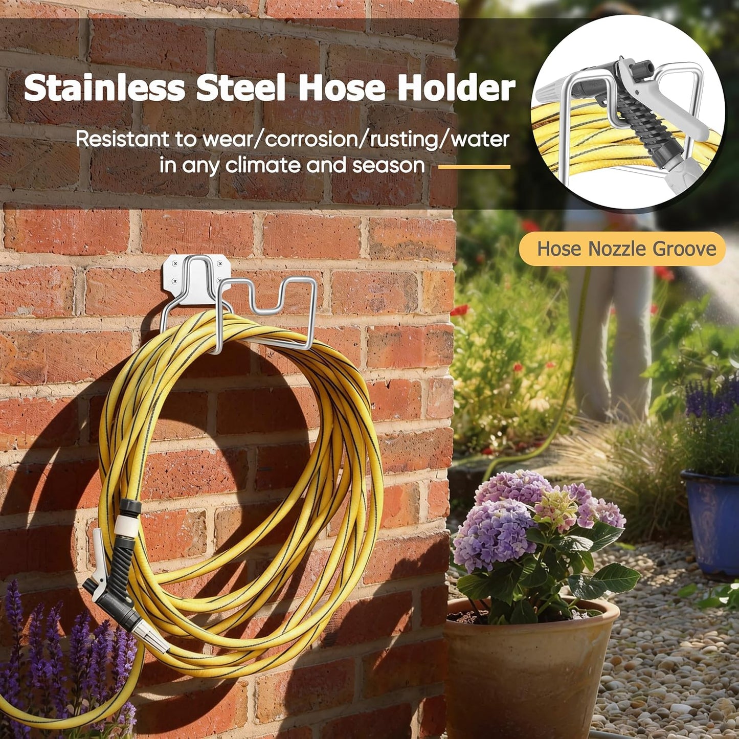 18/0 Stainless Steel Wall Mount Garden Hose Holder for Outside, 1PC