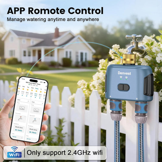 WiFi Water Timer for Garden Hose with Brass Inlet,Smart Hose Timer with WiFi Hub, APP & Voice Control,Up to 20 Watering Plans, 2-Zone Sprinkler Drip Irrigation System Controller for Yard Lawn Watering